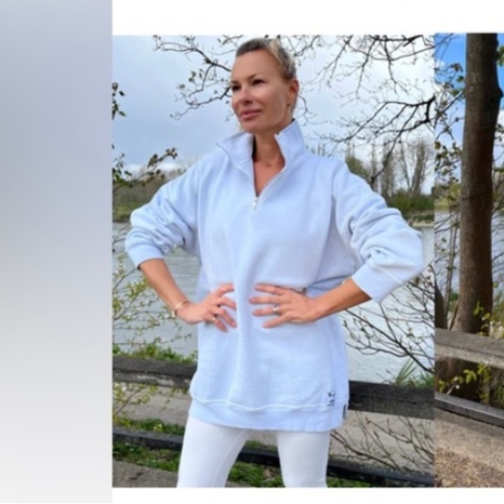 Sloppy Joe UK Diana zip-neck sweatshirt with straight hem in sold out pale blue